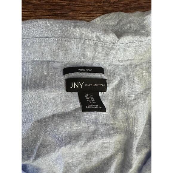 JONES NEW YORK Womens 1X Light Blue Linen Button Up Two Pockets Collared - Picture 4 of 6